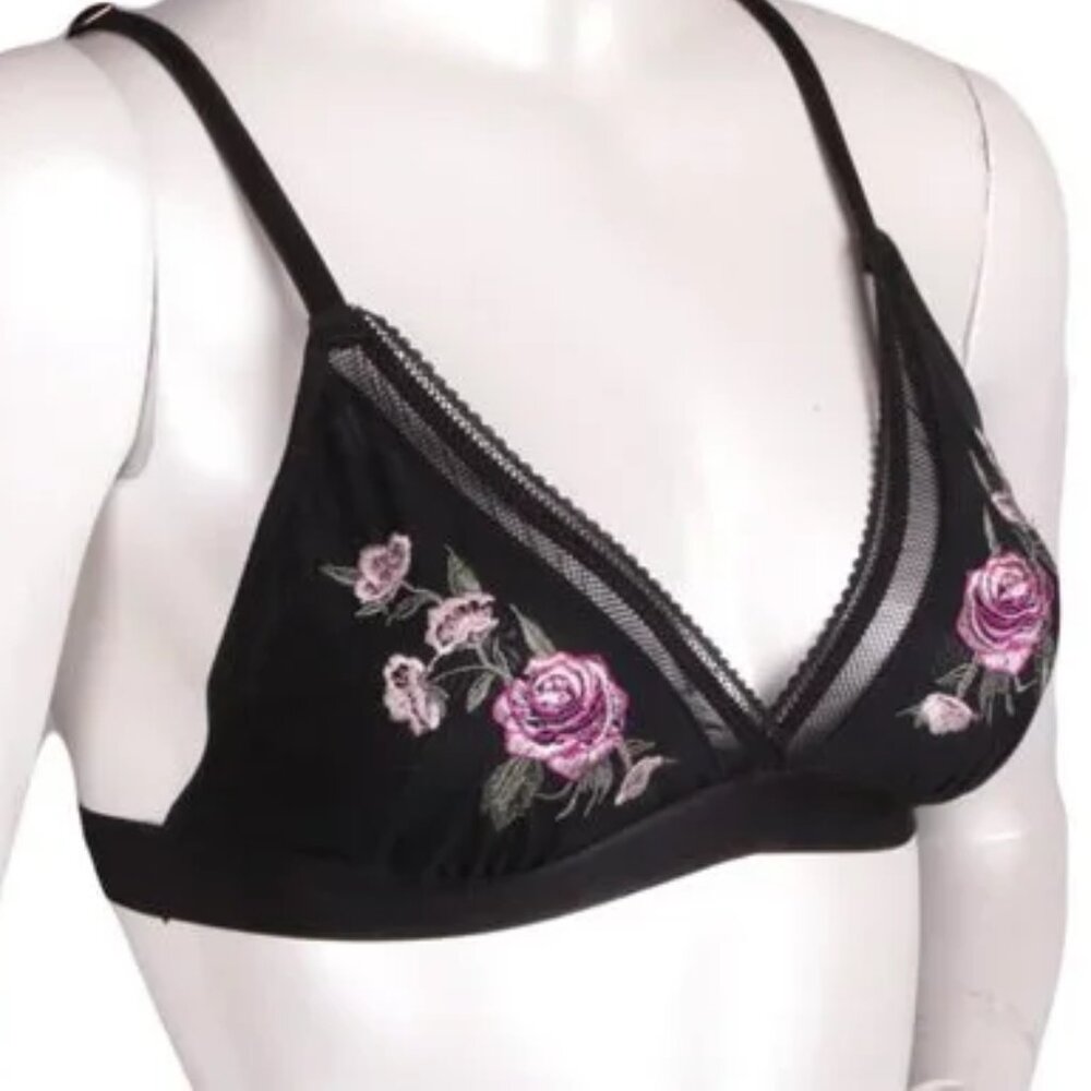 Rose + Vine Triangle Mesh Bralette  - Rose - Cross Back - Light Unlined